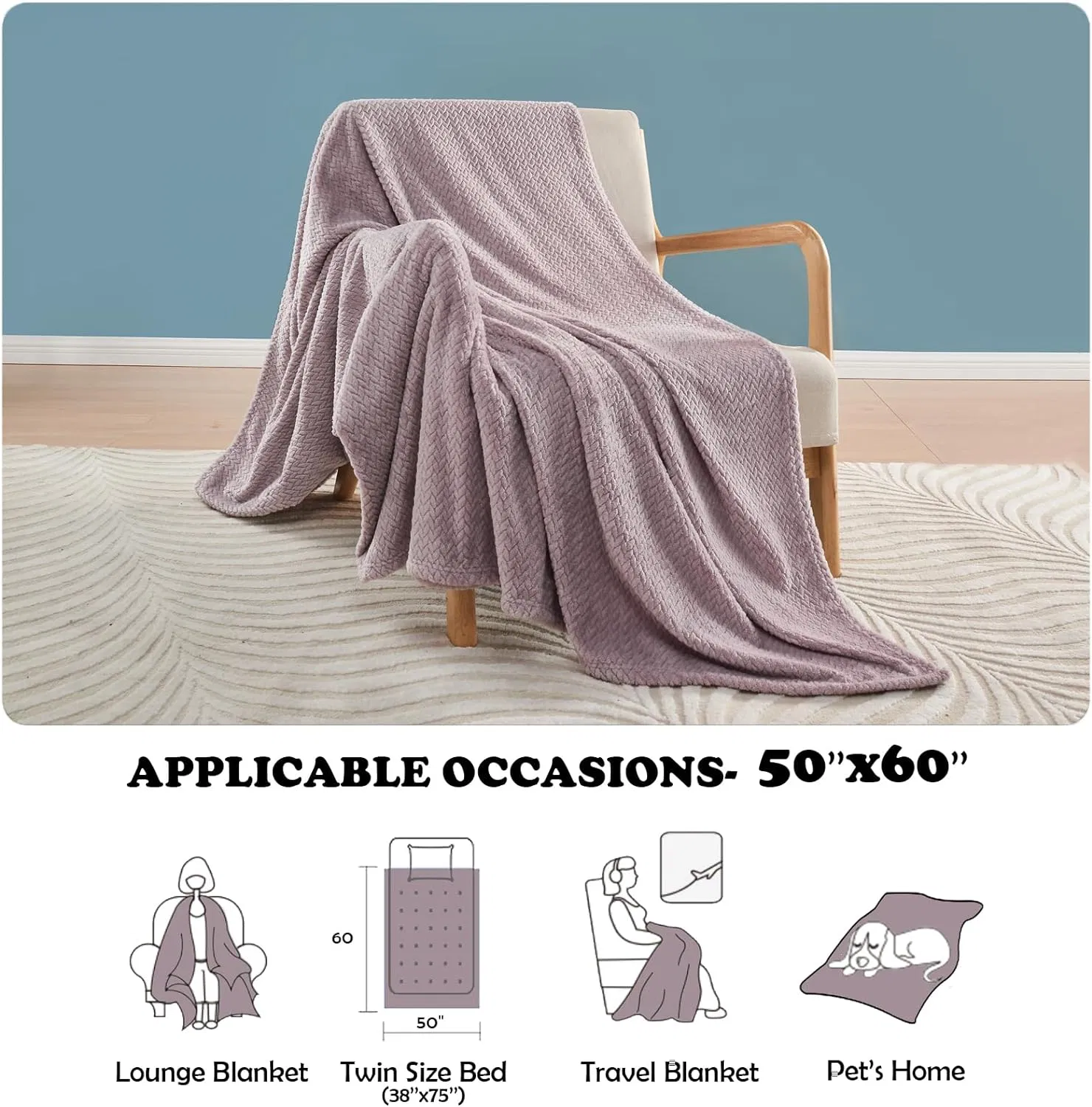 Плед флисовый уютный 127x152 см, мягкий и легкий