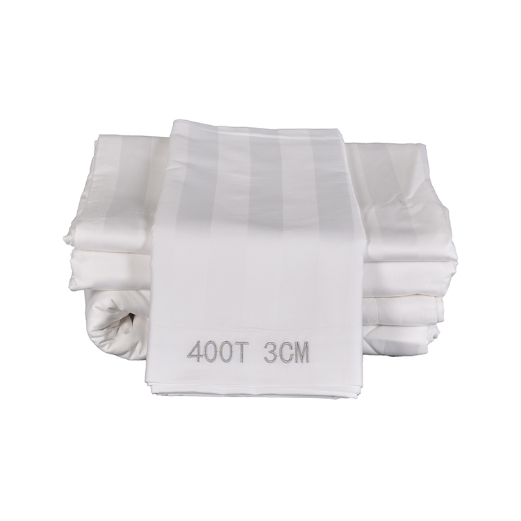 White 3cm Stripe 100% Cotton Single Bed Sheet for Hotel