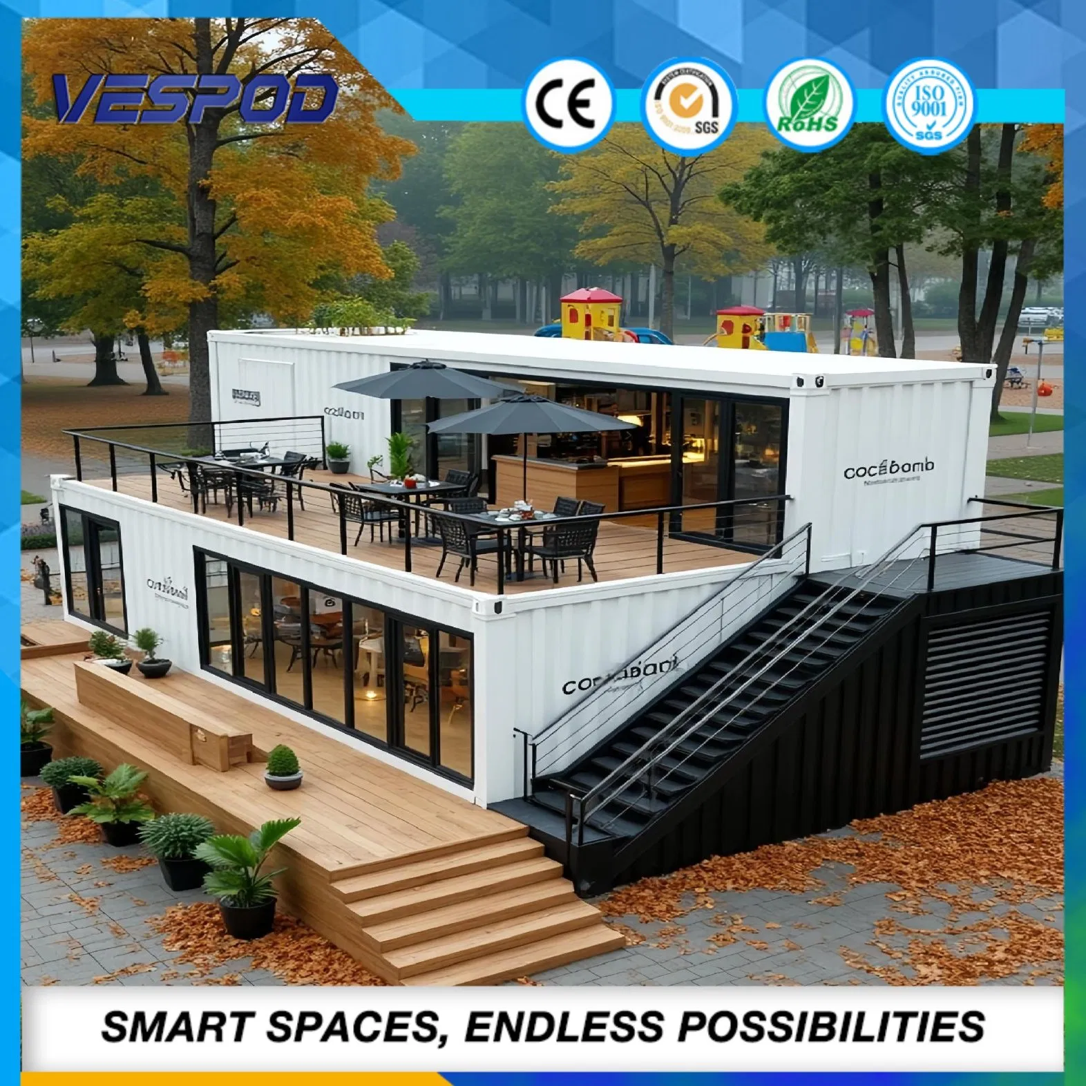 Custom Prefab House Prefabricated Modular Shop with Steel Frame and Glass Facade