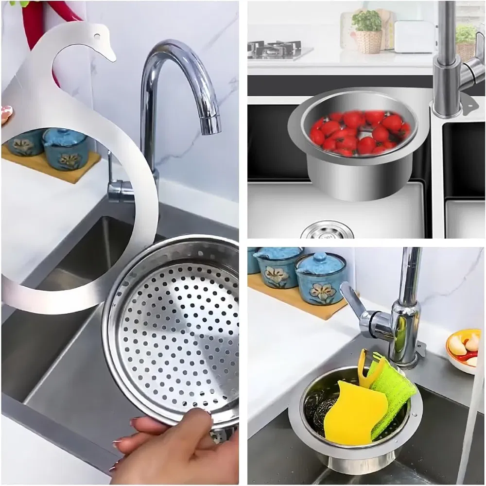 Multi-Functional Drain Basket Swan Style Kitchen Corner Sink Food Filter Esg29186