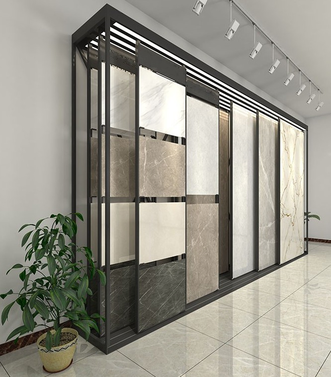 Sliding Ceramic Tile Display Stand Marble Quartz Stone Display Fixture for Showroom