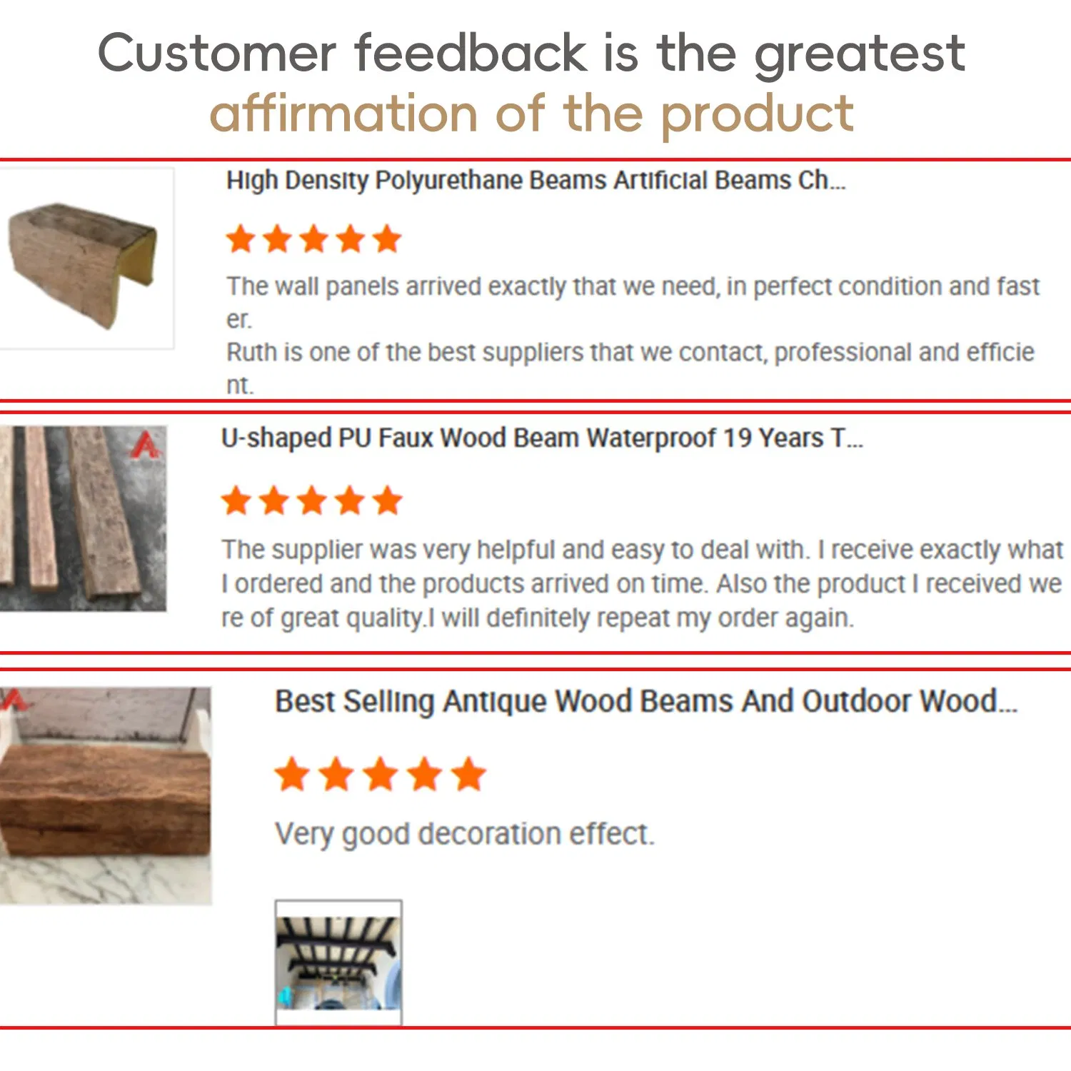 Auuan Lightweight PU Wooden Faux Beam Plastic Wood Beams