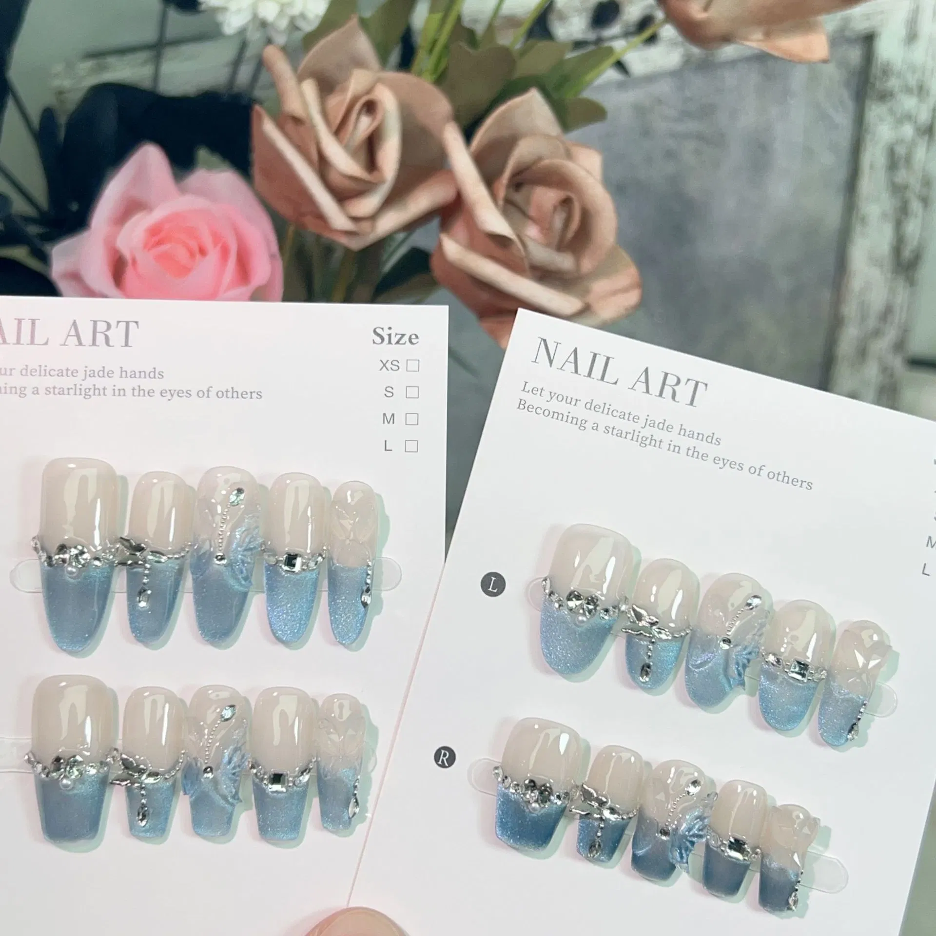 Blue Cat-Eye Gradient Handmade Press-on Nails
