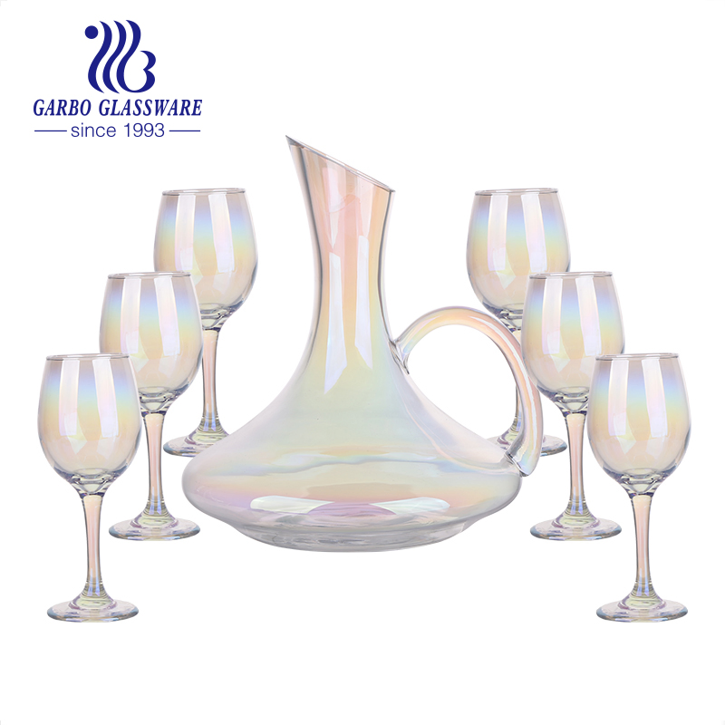 Stock 7PCS Glass Decanter Set Gold Decal Printing 1500ml Red Wine Glass Decanter with Glass Goblets Wine Glasses