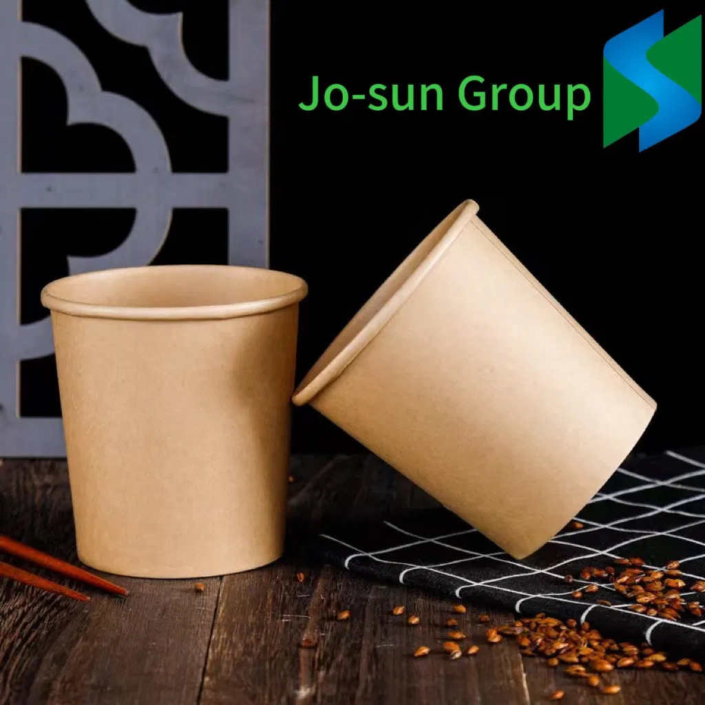Jo-Sun Disposable Kraft Paper Soup Cup with Paper Lid Lunch Packing Takeout Food Packaging Bucket
