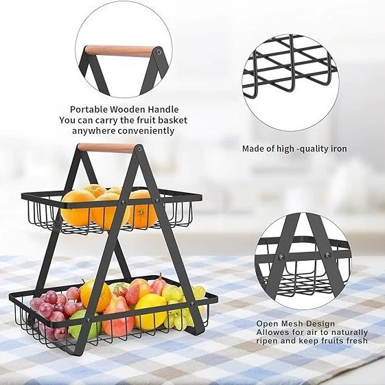 Three-Layer Removable Iron Fruit & Snack Storage Rack Household Kitchen Metal Basket