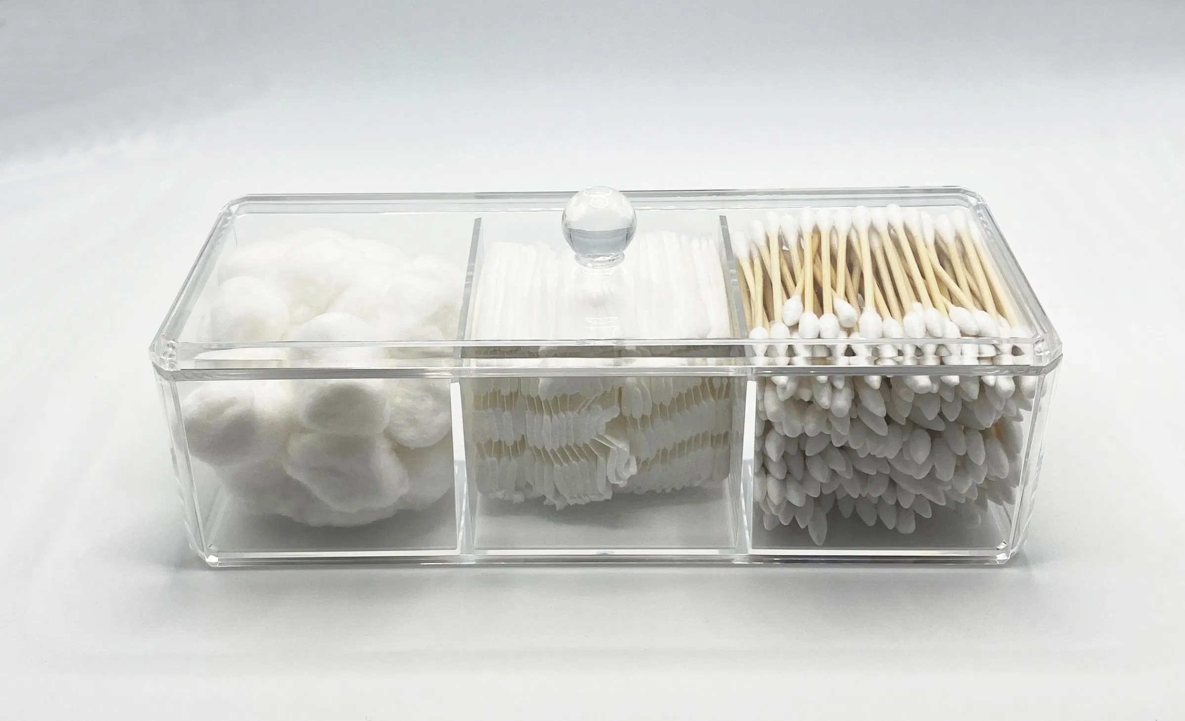 Multi-Purpose 3 Compartments Desktop Makeup Cotton Pads Q-Tip Containers