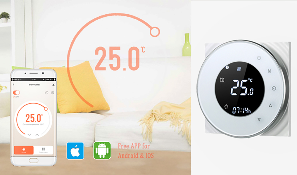 Black Panel Touch Screen Thermostat for Water/Gas Boiler Heating System