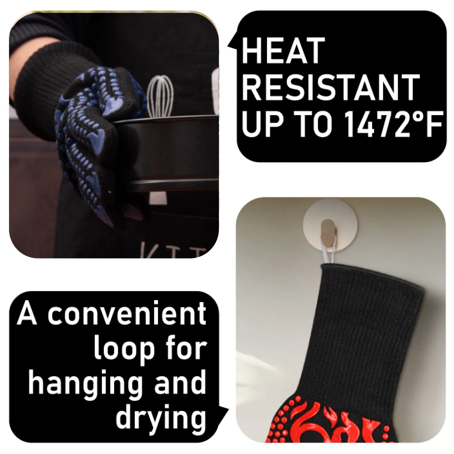 Blue Silicone Non Slip Oven Mitts BBQ Gloves for Cooking, Grilling, and Baking Kitchen Glove for Barbecue