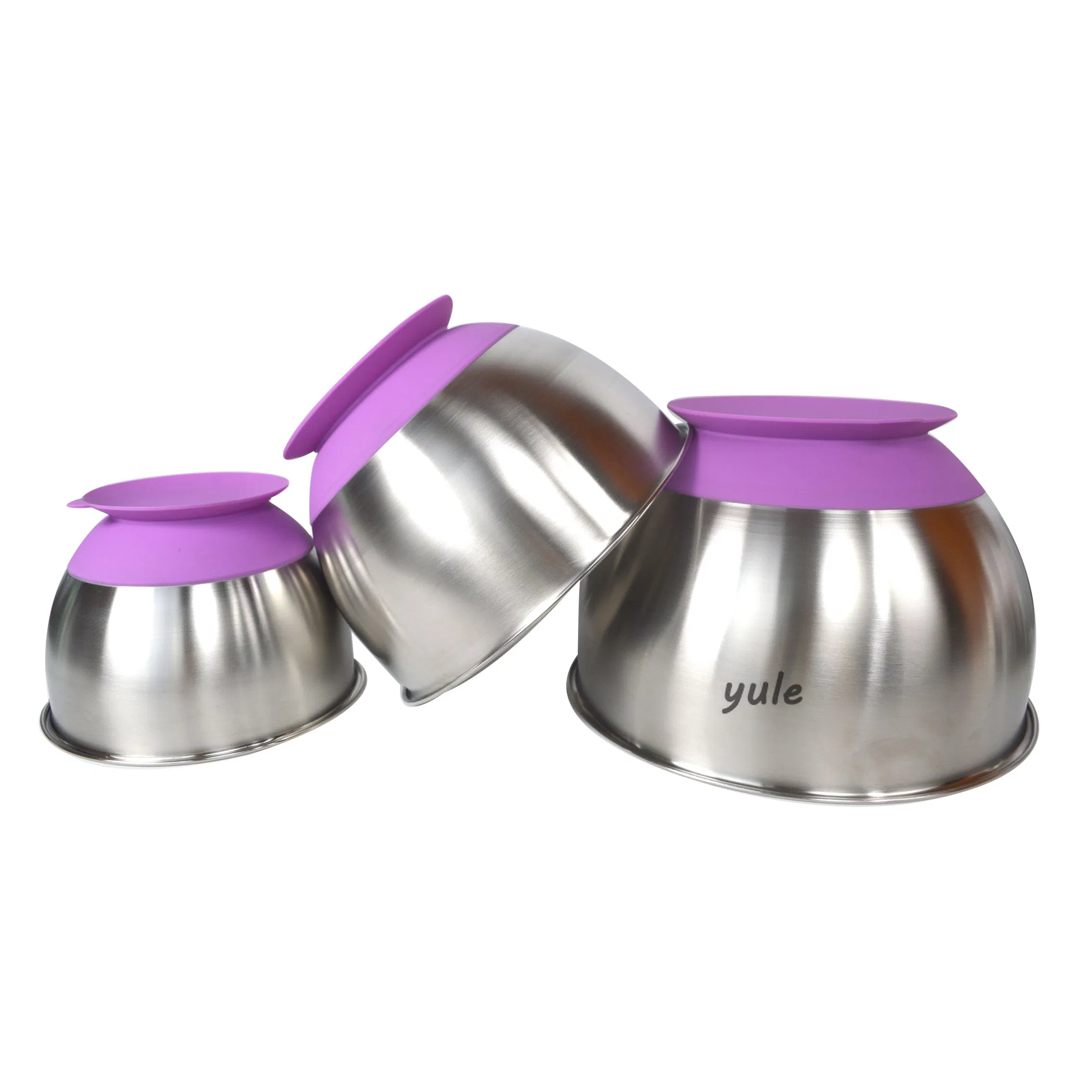 Yule Factory Set of 4 Stainless Steel Mixing Bowls with Non Slip Base and Lids Salad Bowls