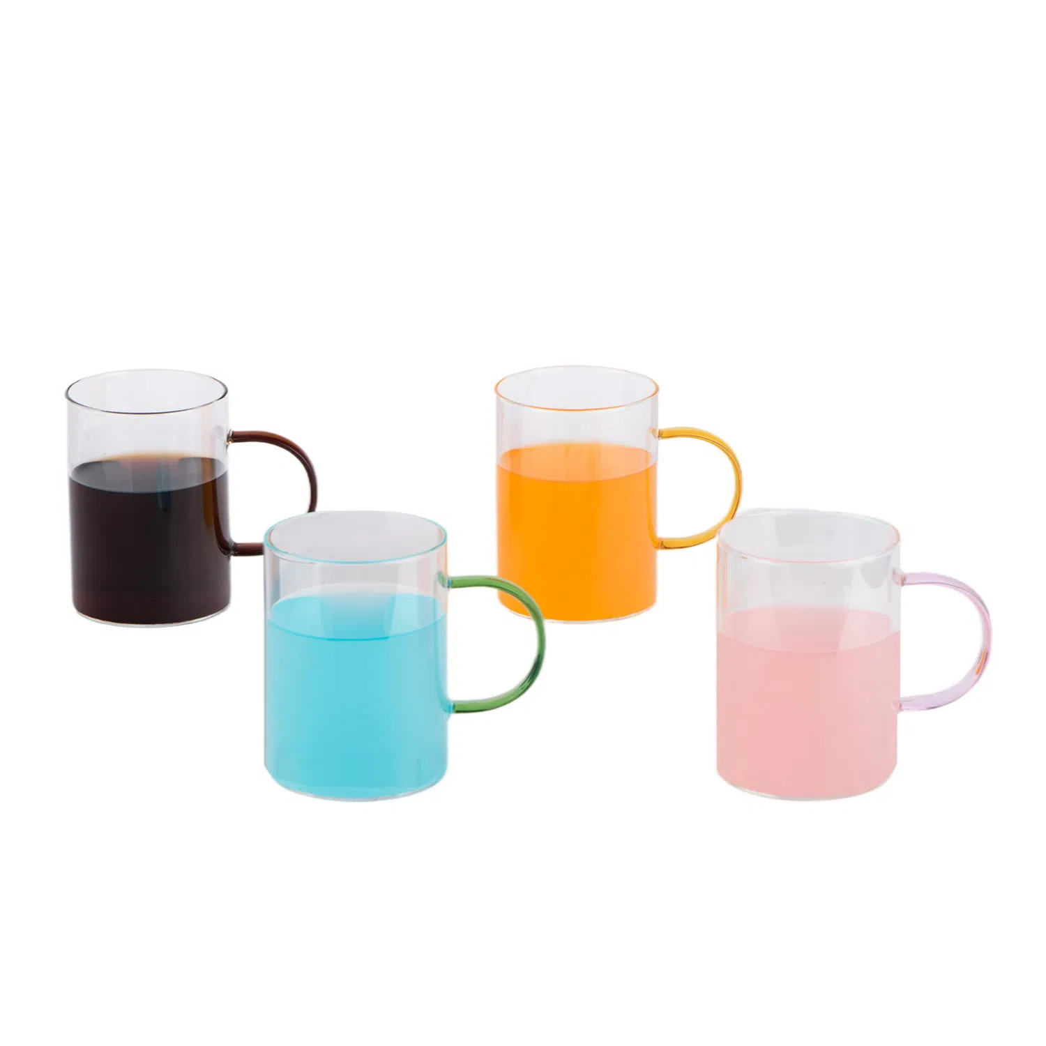 450ml Round Borosilicate Glass Cup with Colored Handle for Drinking