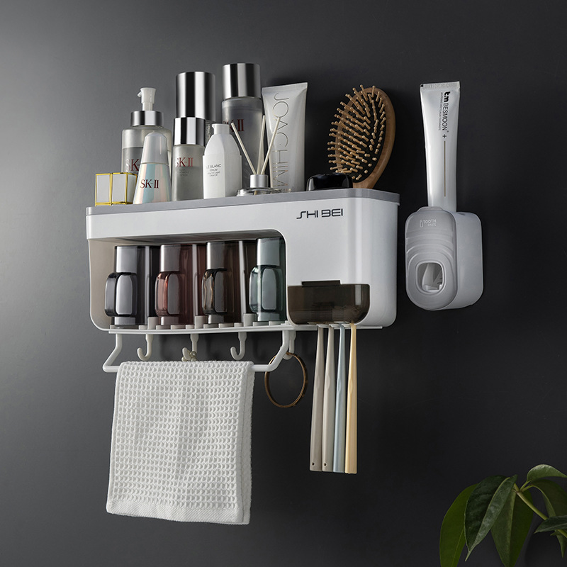 Wall-Mounted Non-Perforated Washing Cup Holder Household Toilet Shelf Toothbrush Holder Set