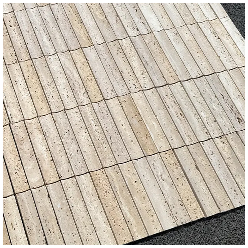 Chiaro Beige Travertine Stone Concave Mosaic Tiles