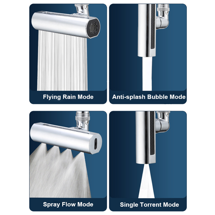 Sanipro New Design 4 Water Outlet Modes 1080 Degree Rotating Universal Extension Faucet Nozzle for Bathroom Kitchen Sink Tap