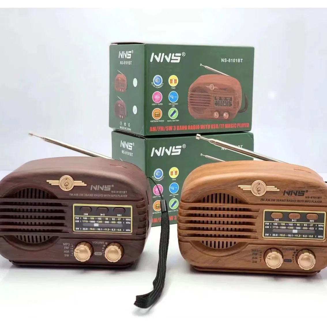 Ретро радио NS-8101BT с Bluetooth, деревянный корпус
