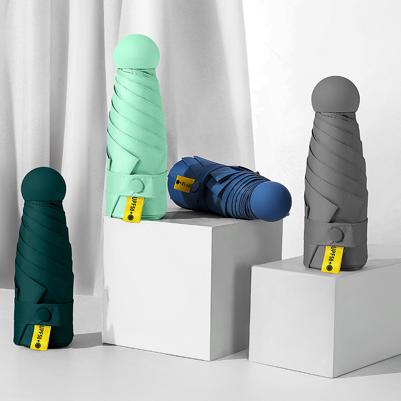 High Quality Windproof UV Foldable Promotional Small Pocket 8 Bone Capsule 5 Fold Mini Umbrella with Logo Custom