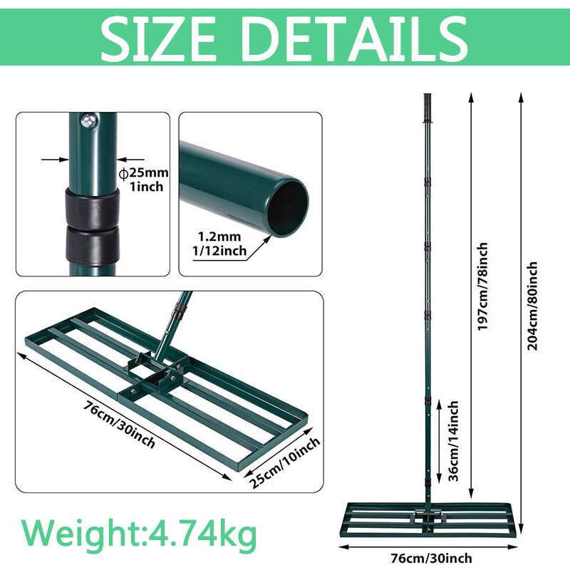 Custom Garden Landscape Rake Soil Leveling Tool Multi-Purpose Steel Lawn Leveller