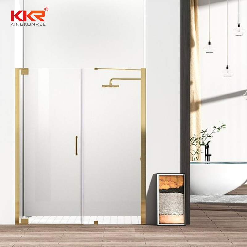 Kingkonree Bathroom Shower Cabin Custom Golden Black Frame Tempered Glass Sliding Shower Door