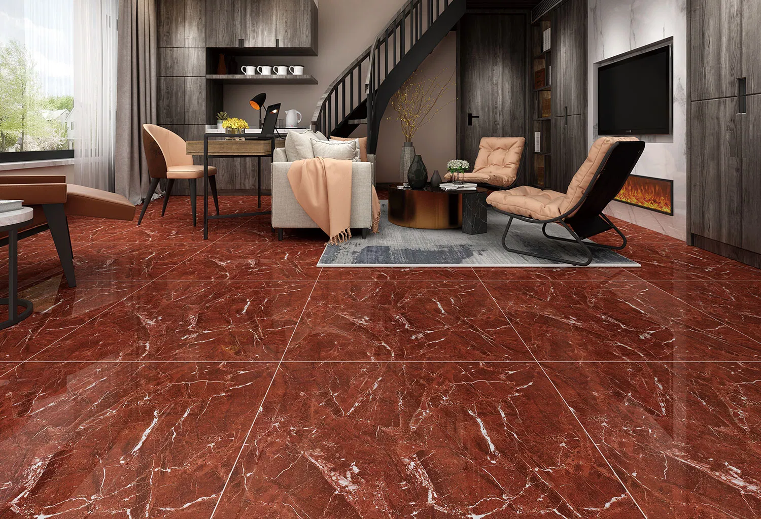 Luxurious Dark Glazed Marble Flooring for Elegant Interiors
