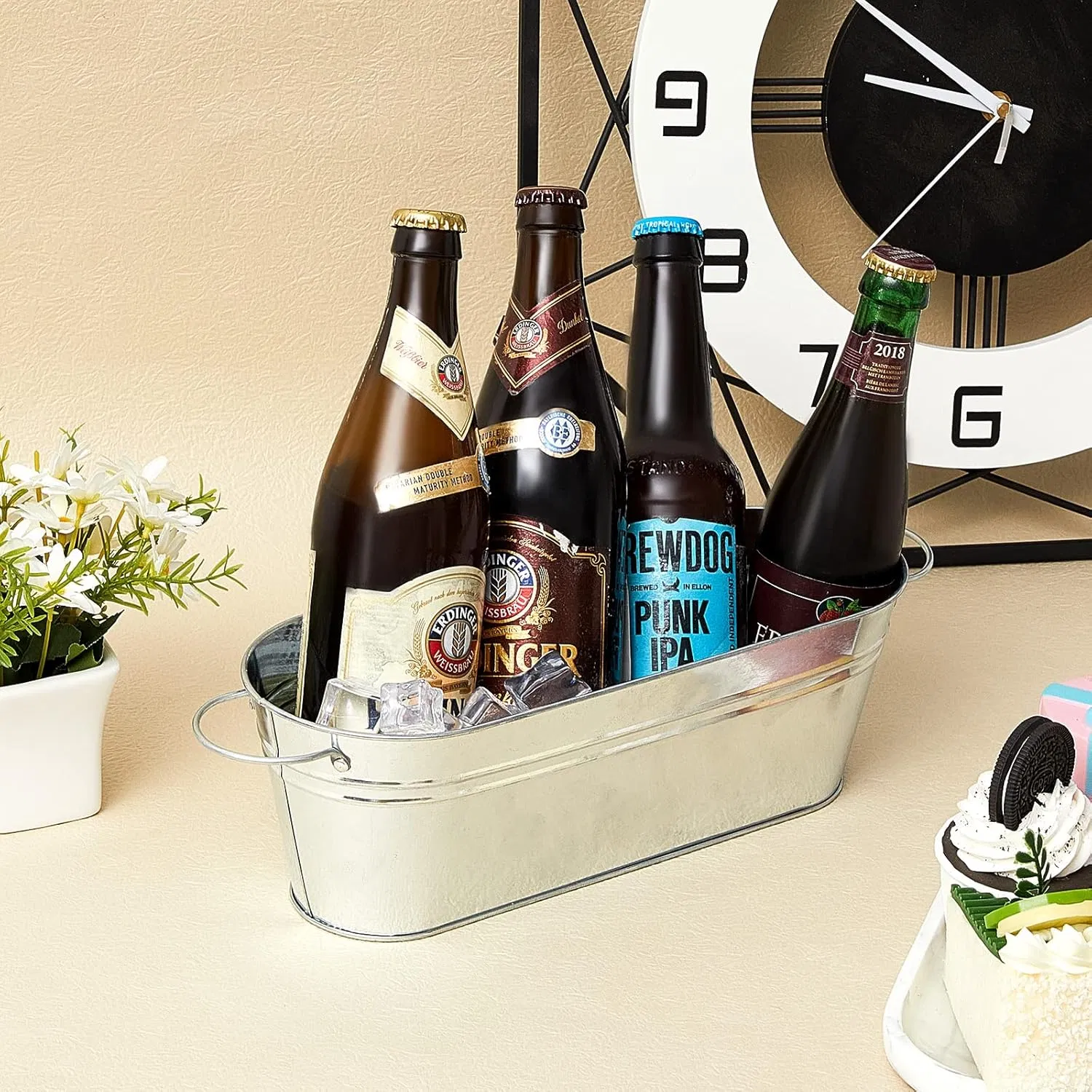 Farmhouse Decorations Galvanized Oval Planters with Handles