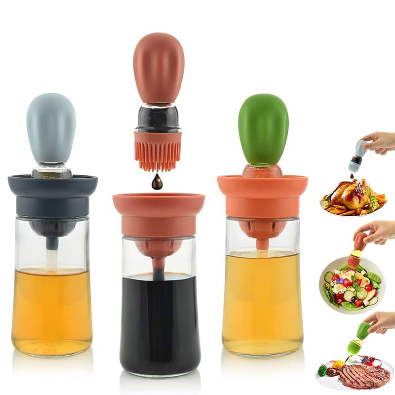 Hot Selling Oil Kitchen Bottle Cooking Oil Spray Bottle Glass Olive Oil Dispenser with Brush 2 in 1 Design for Kitchen