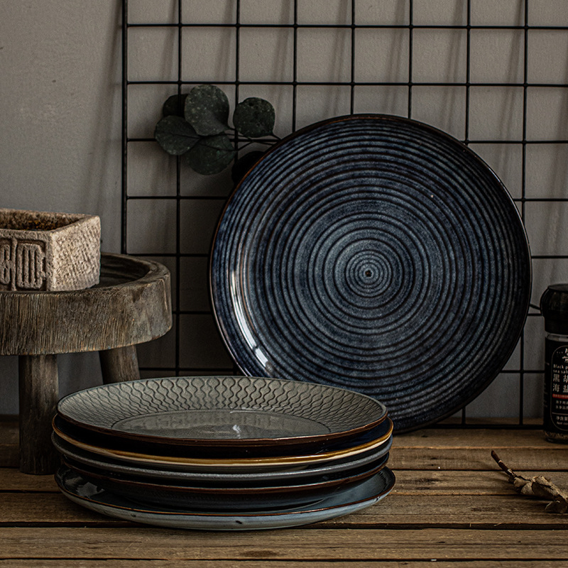 Ceramic Plate Round Dinner Plate Porcelain Household Steak Plate Kitchen Ware