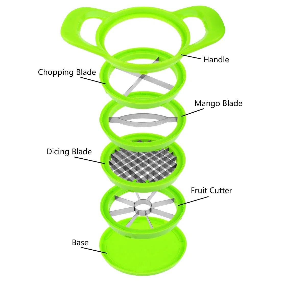 4 in 1 Mango Slicer, Kiwi Cutter, Apple Corer, French Fries Cutter, Egg Slicer Cutter, Handle Push Fruit Cutter Vegetable Chopper