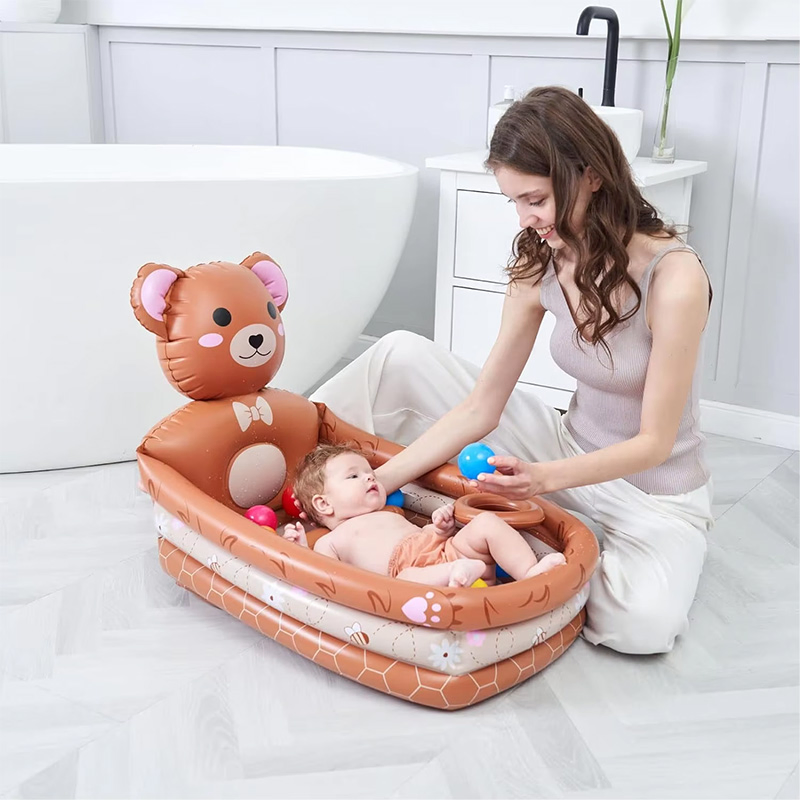 Portable Bath Seat with Pillow and Bask New Design Inflatable Bear Bathtub for Baby Toddler