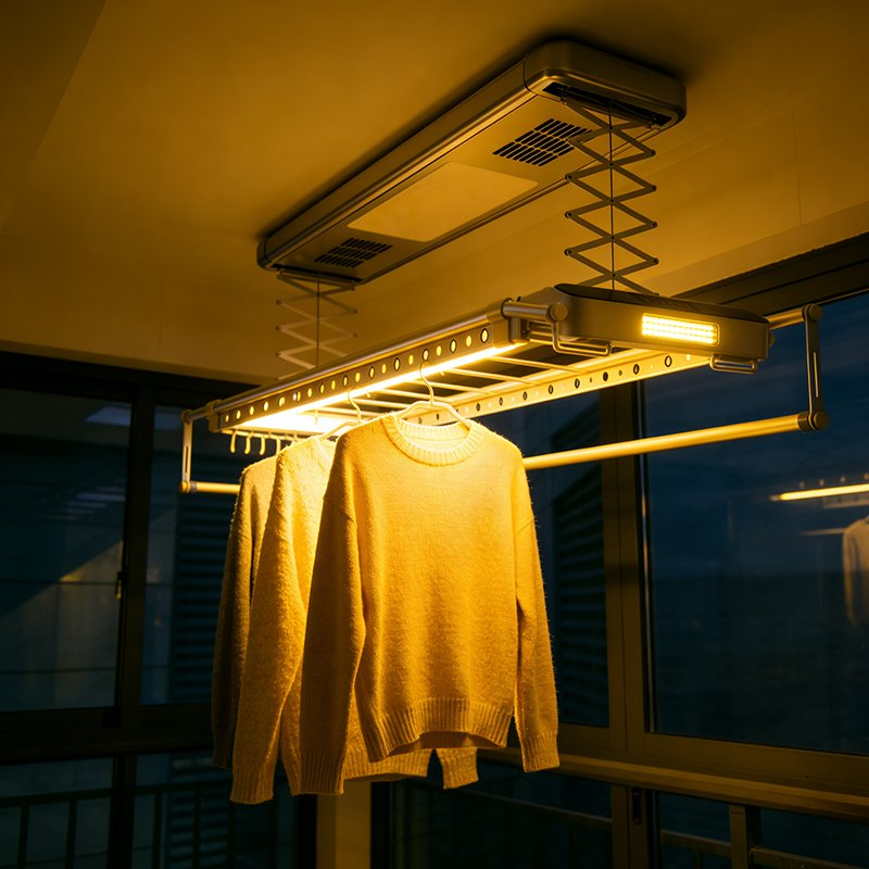 Simple Smart Clothes Drying Rack Space-Saving Drying Single-Rod Voice-Activated Drying Adjustable Height Freely Extendable