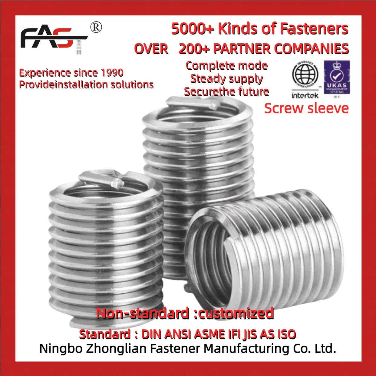 Threaded Insert Screw Sleeve for Easy Replacement of Damaged Threads