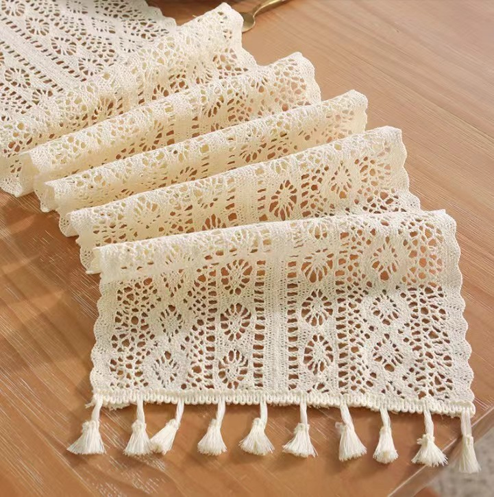 Northern Europe Embroidery Butterfly Table Runner in Soft Beige Polyester