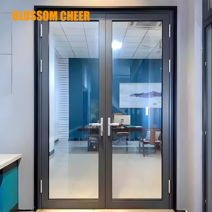 Modern Design High Strength Magnetic Blinds Double Glass Aluminum Swing Door