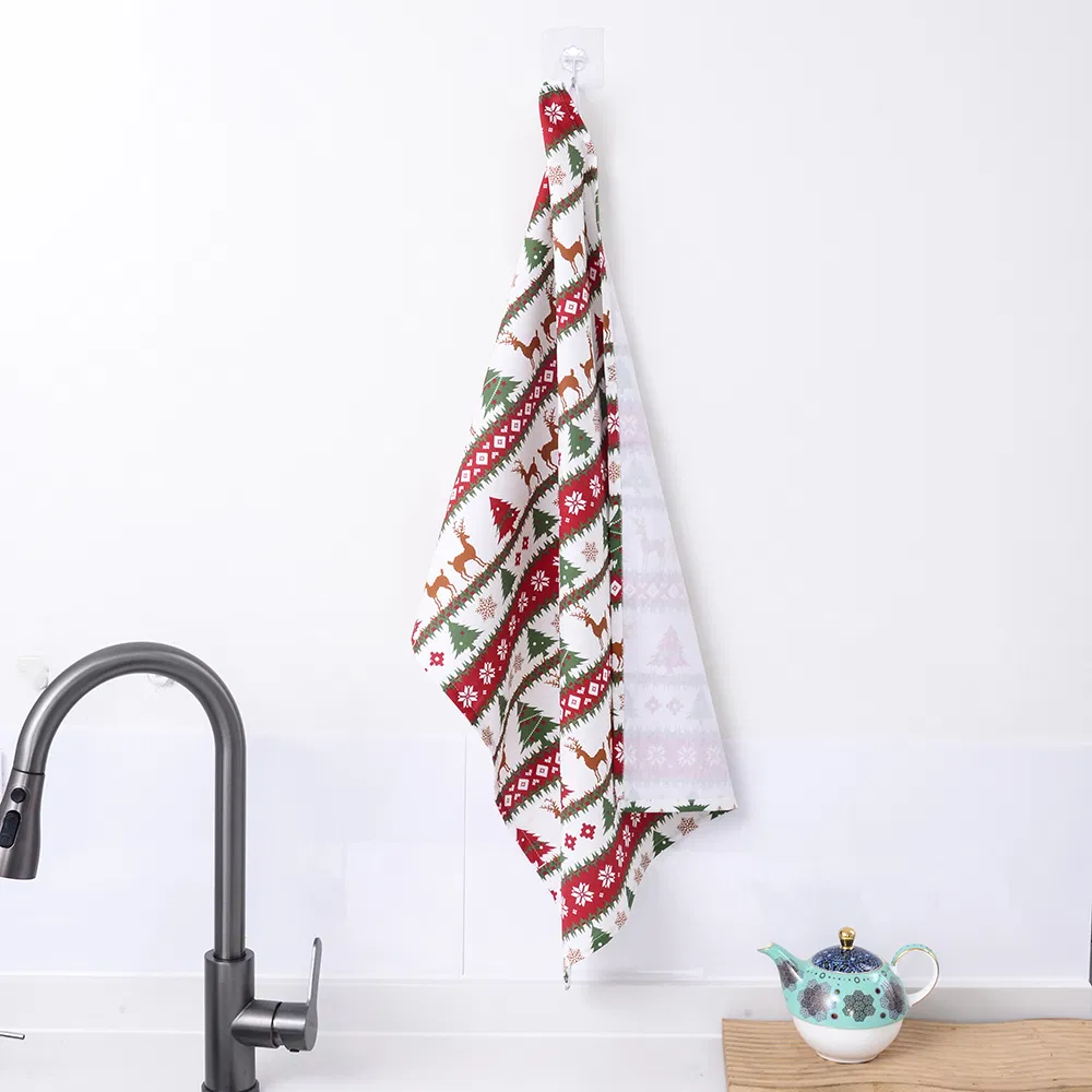 Custom Printed 100% Cotton Tea Towel Christmas Gift Series Made in China