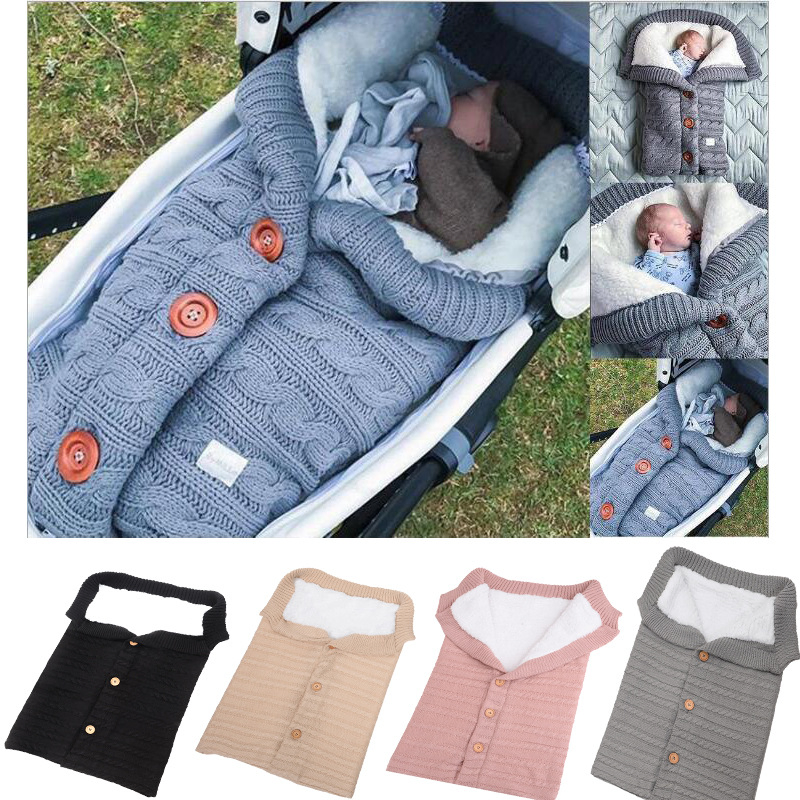 Thick Fleece Double Layers Knitted Newborn Swaddle Blankets Baby Stroller Wraps Infant Sleeping Bag for Winter