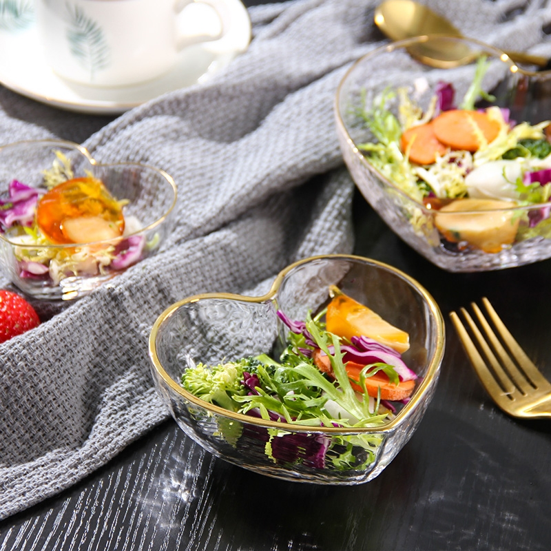 New Fashion Luxury Candy Inventory Heart Plate European Multi Size Glass Fruit Salad Bowl Living Room Hotel Pastry Fruit Plate