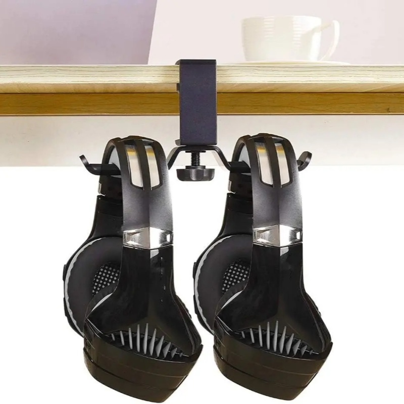 Stylish Double Headphone Stand and Earphone Mount for Desktops