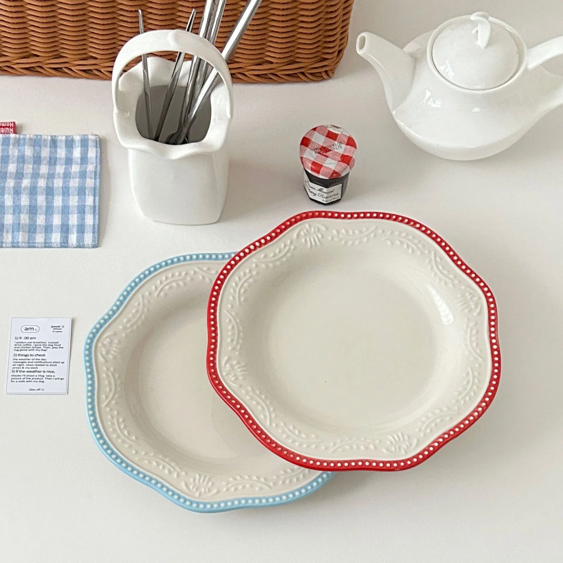 Vintage European Embossed Lace Edge Dinner Plate White Porcelain Ceramic Dessert Dish