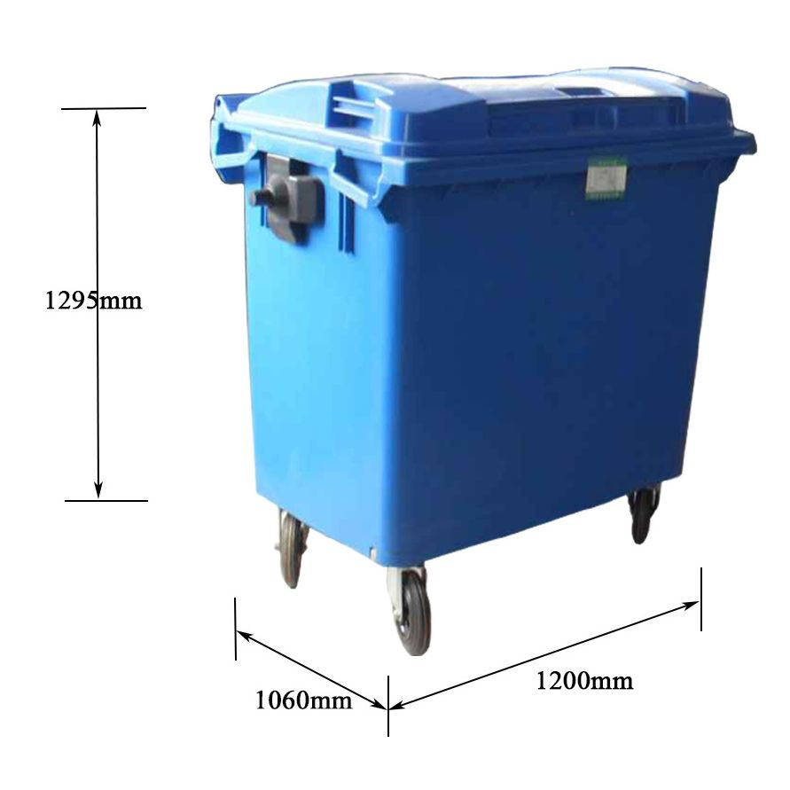 Большой уличный пластиковый мусорный бак 1100 л с колесами