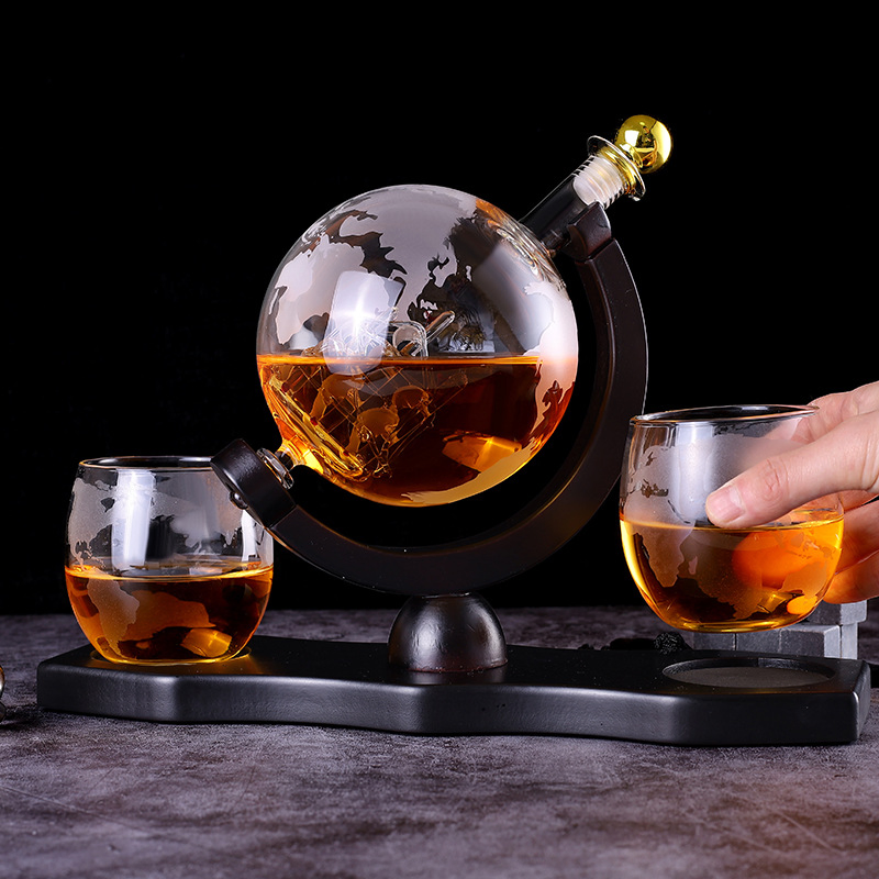 900ml Glass Globe Whiskey Decanter Set with Matching Glasses and Bar Funnel for Wine Vodka