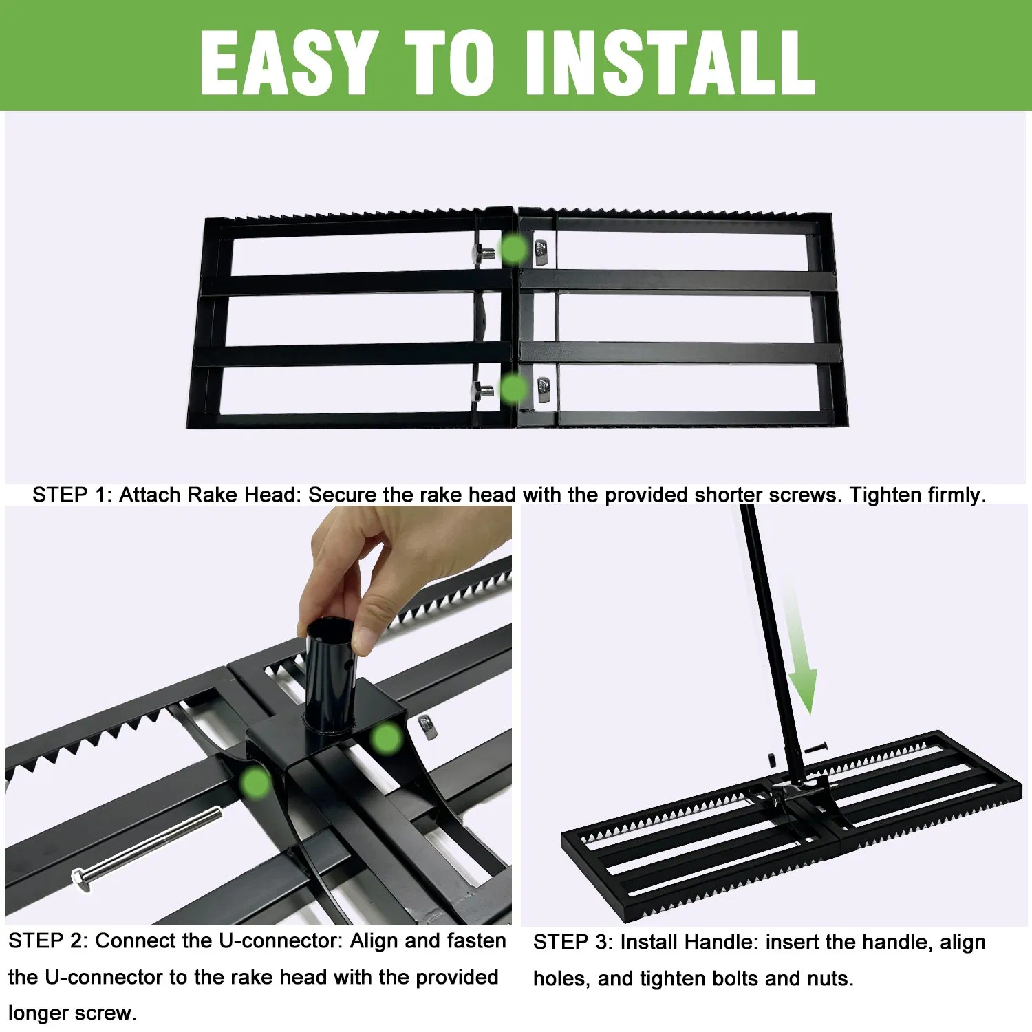 Steel Lawn Leveling Rake with Tines - Adjustable Handle Leveler for Backyards & Fileds
