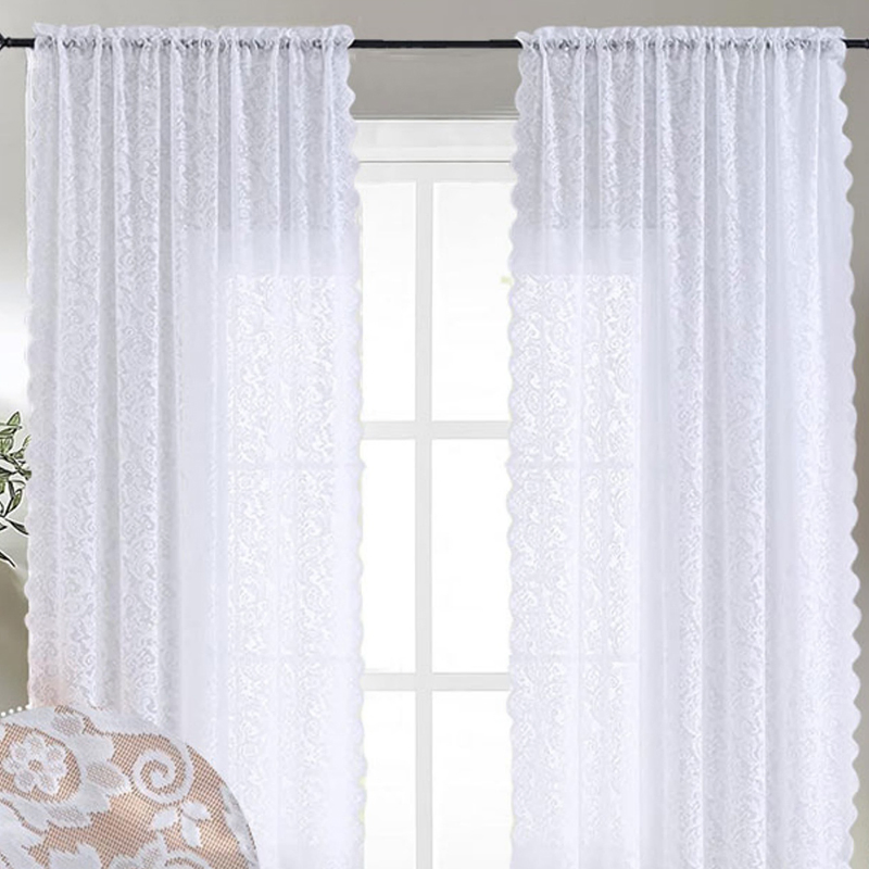 French Window Screen, Lace White Gauze Curtain, Bay Window, Living Room, Bedroom, Balcony, No Perforated Curtain