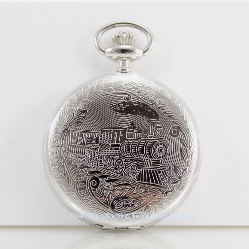 Custom Luxury Men's Gift Retro 925 Solid Silver Sterling Railroad Pocket Watch with Chain