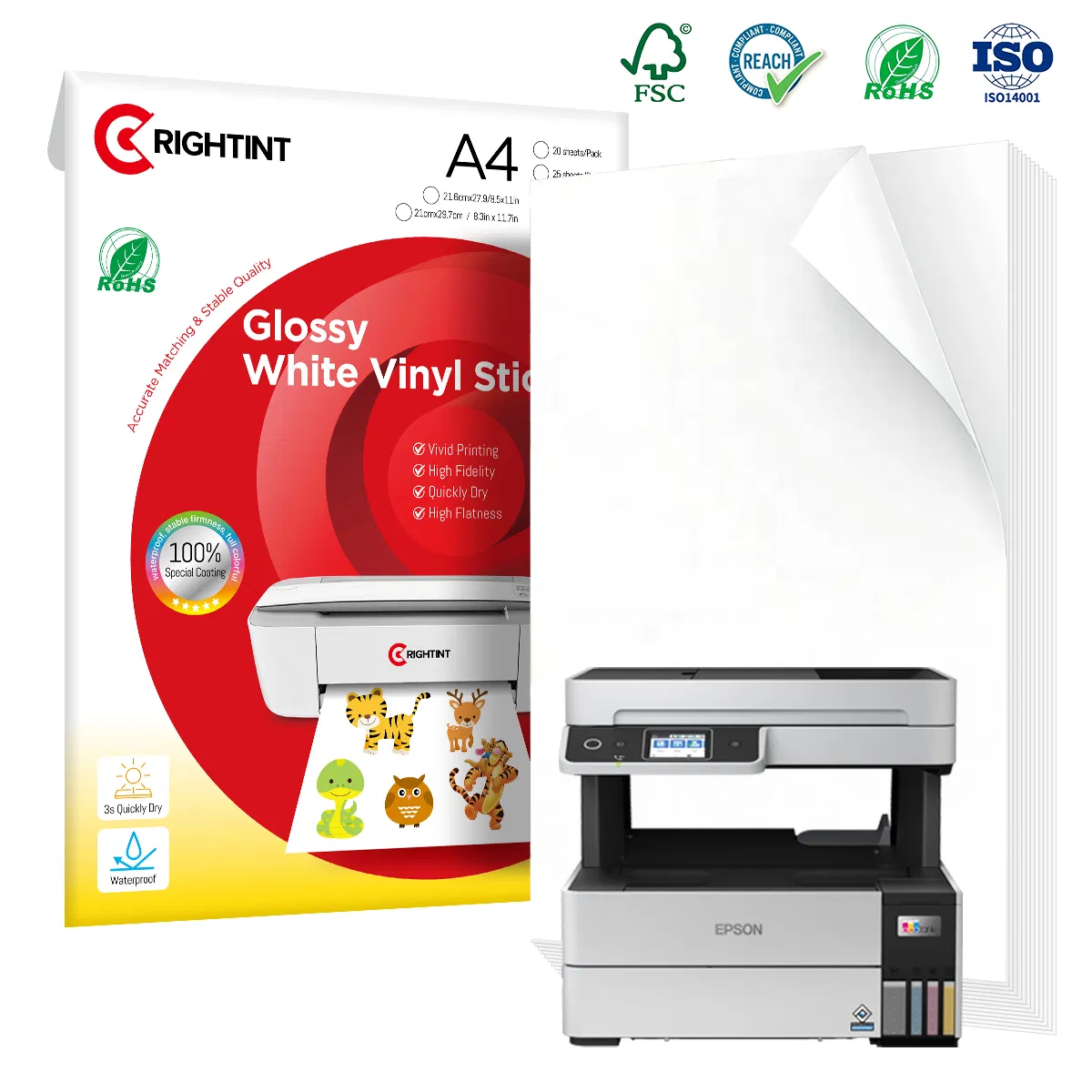 High Gloss PP Inkjet Custom Adhesive Sticker Paper Label