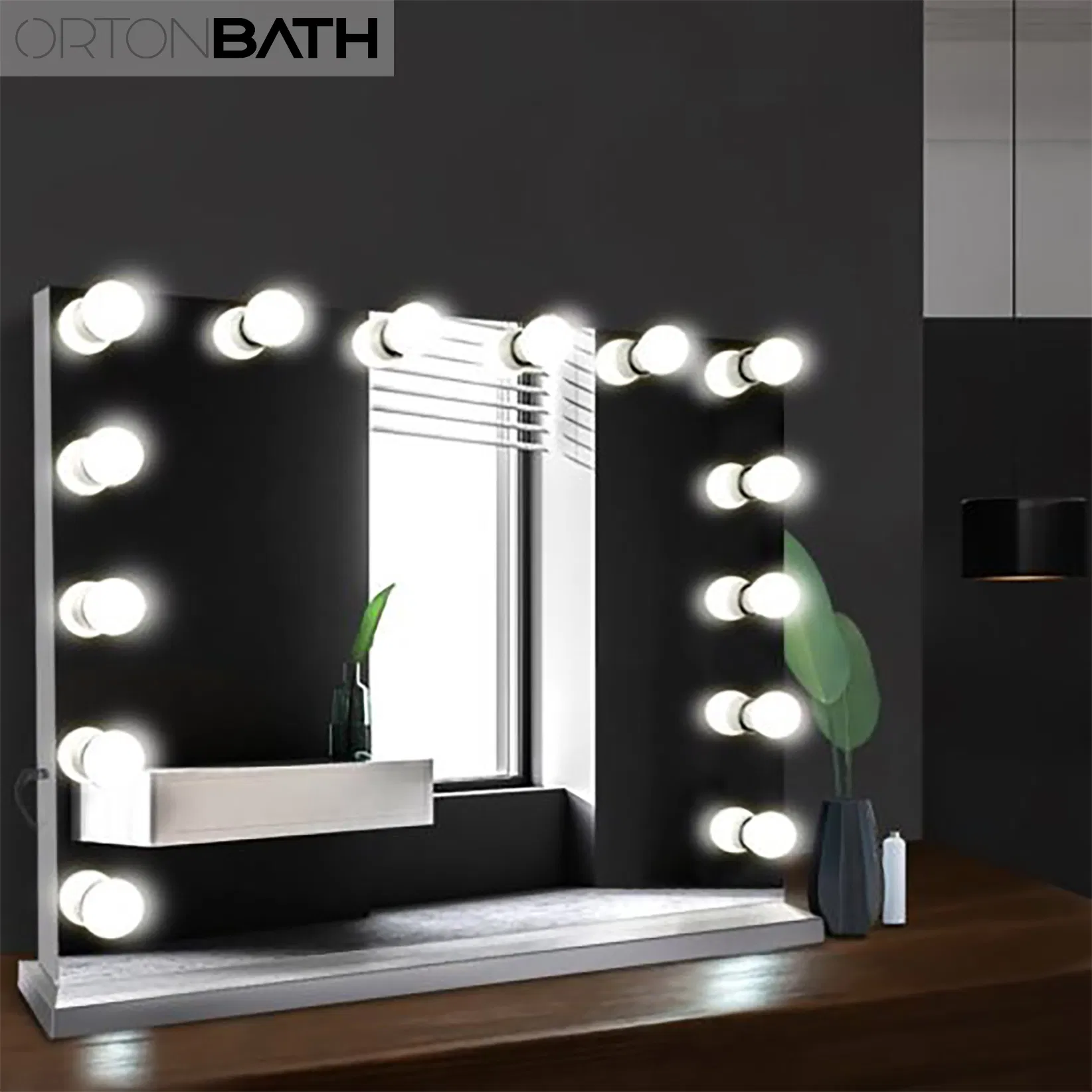Ortonbath1 Rectangular Table Top Hollywood Make up Smart Bathroom Backlit Anti Fog Vanity LED Light Mirror Wall Mirror Bath LED Mirror