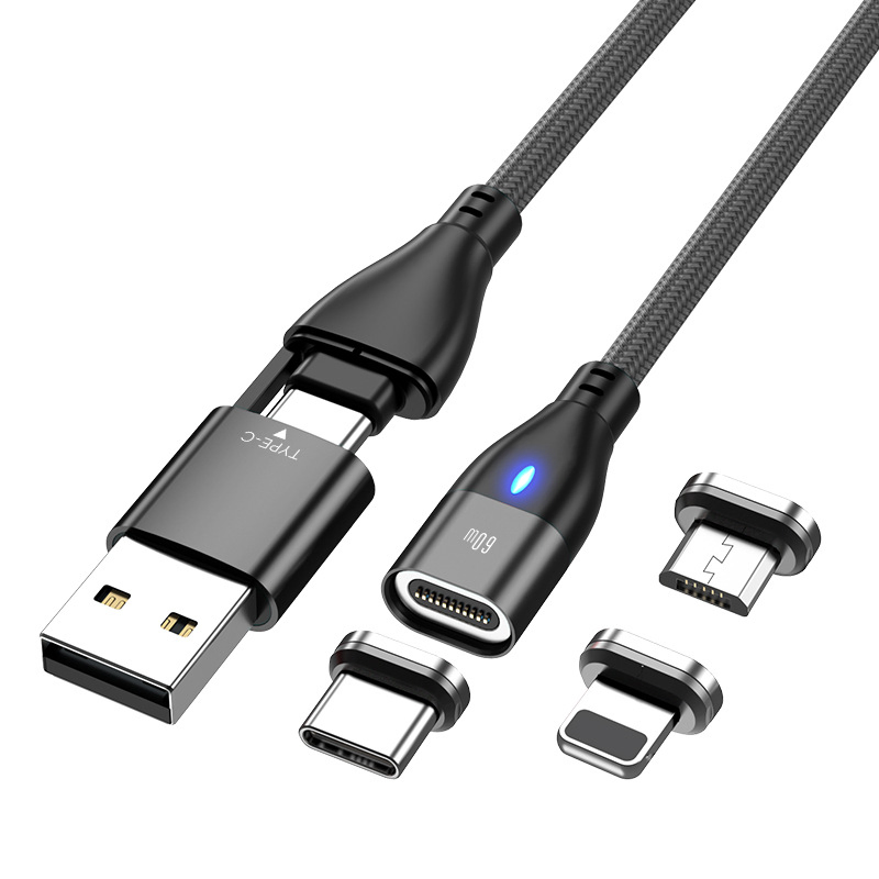 2023 New Pd 60W 3A Fast Charging Cable 6 in 1 Magnetic Charging Cable Fast Charging Nylon Micro USB Cable