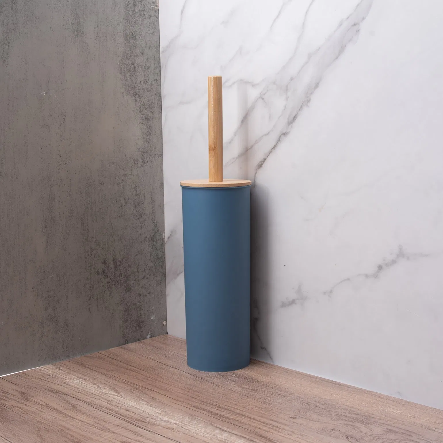 Hot Sale Household Bathroom Round Toilet Brush with Bamboo Metal Plastic Lid