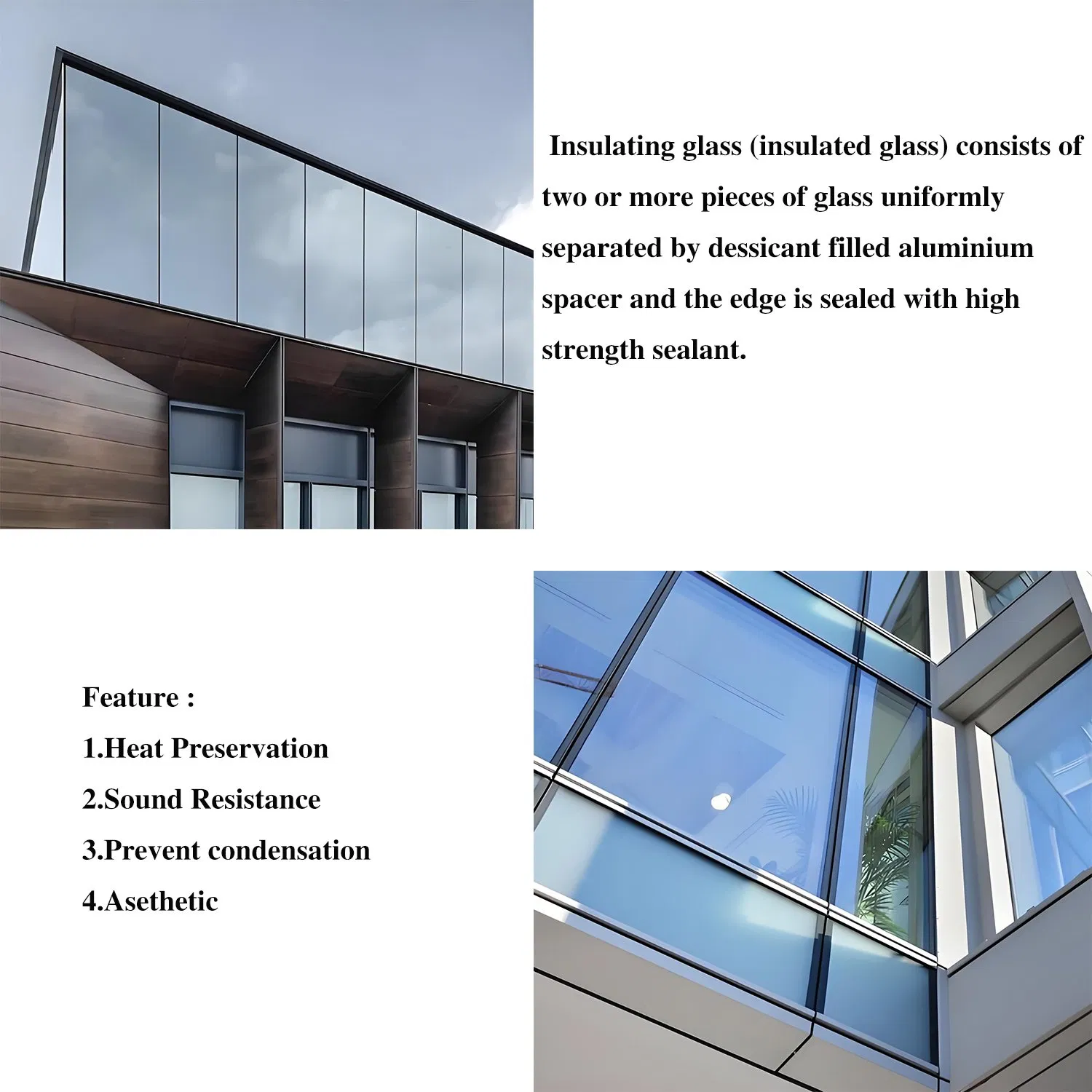 Customized Glass Panel Aluminum Frame Solid Structure Safety Hollow Insulated Building Glass for Safety