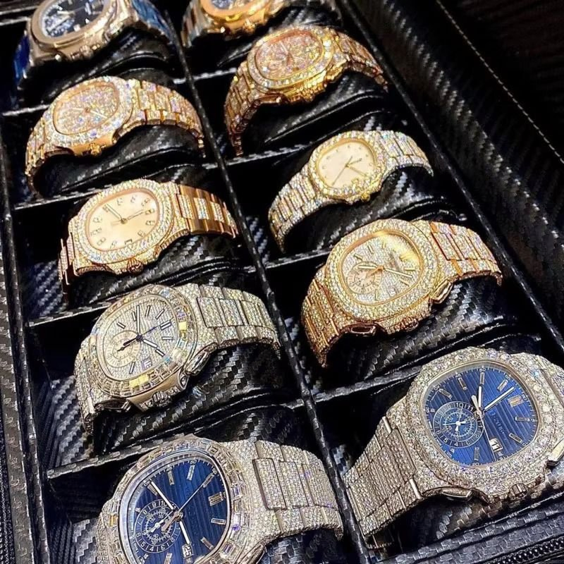 High Quality Stainless Steel Iced out Moissanite Watch Vvs Clarity Studded Analog Watch Elegance Aaaa+ Wrist Watch Wholesale Clone Watches