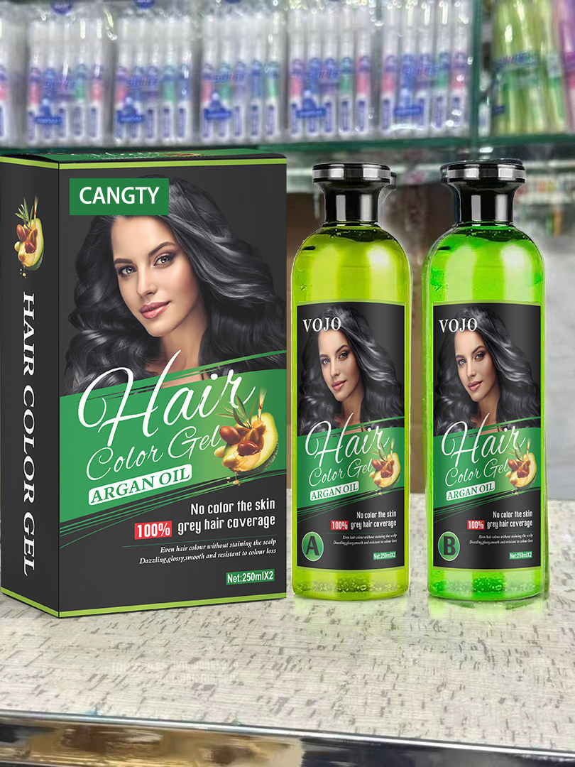 Wholesale High Quality Professional Green Gel 250ml 2set Professional Natural Black Dye Hair Color Shampoo