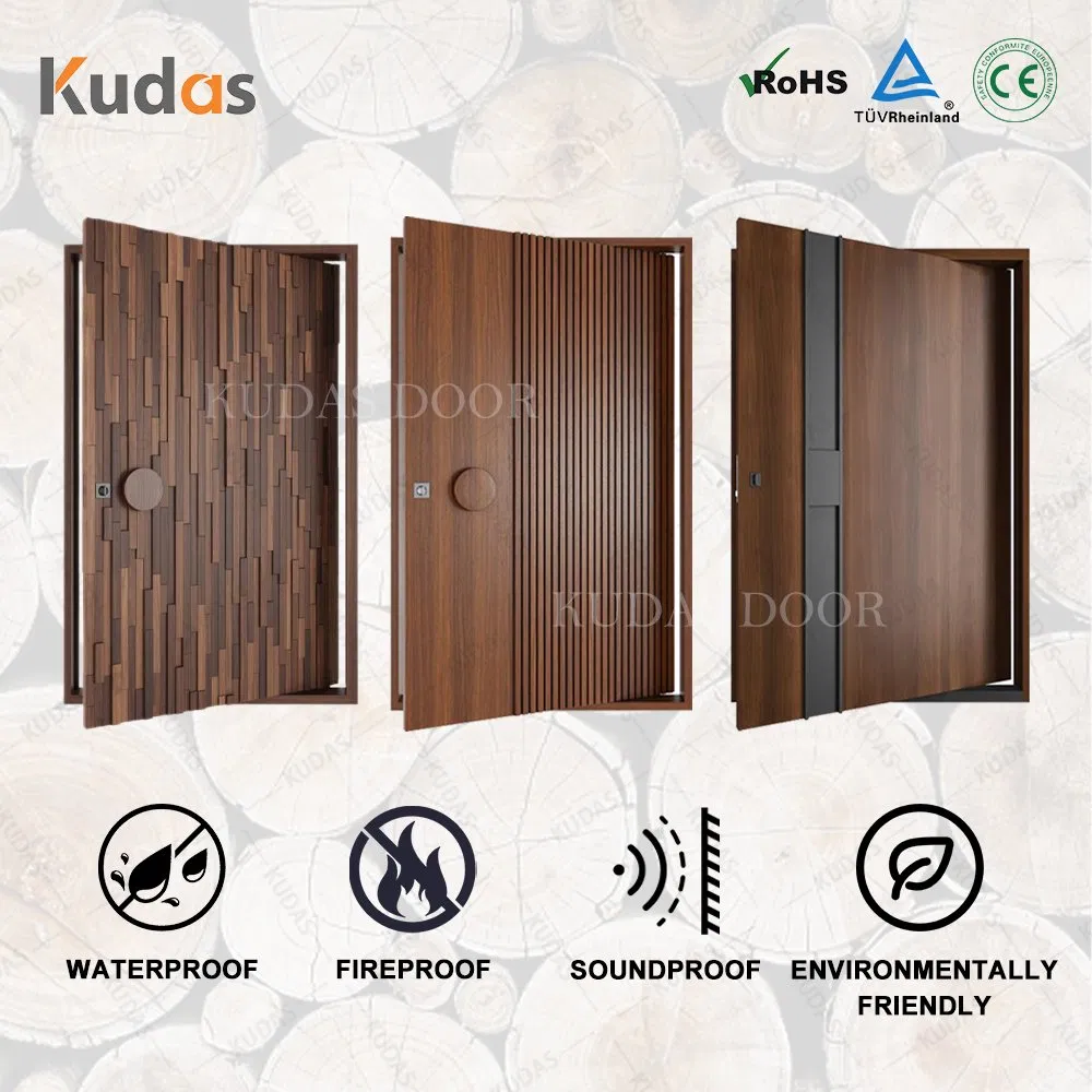 Luxury Design Apartment Entrance Door Wooden Cast Aluminum Anti-Theft Security Door Pivot Front Entrance Door for Home